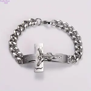 Men's Stainless Steel Jesus Prayer Curved Bar Bracelet - Polished Adjustable Wristband, Inspirational Faith Cuff, Classic Casual Men's Accessories for Daily Wear & Religious Gifting