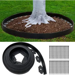 Landscape Edging 33FT, 4IN Tall Garden Edging Border with 50 count Spikes, Plastic Lawn Edging Kit, Tool-Free Flexible Borders Edging for Garden Flower Beds Tree Surrounds Yard Pathway, Black