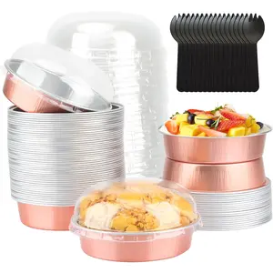 8oz Mini Cake Pans with Lids 50 Pack, Disposable Small Pie Pans Aluminum Foil Baking Tins Ramekins,Small Baking Containers Muffin Containers Holders for Wedding Party