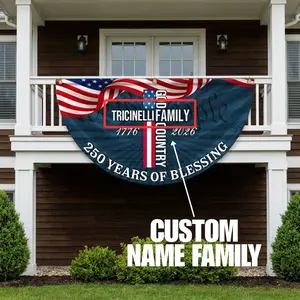 Custom Family Name Flag, Personalized American Patriotic Banner, Made In USA Family Flag Decor, 250 Years Of Blessing 1776 2026 Independence Day Flag, Custom Last Name Outdoor Garden Flag For Home Porch Yard
