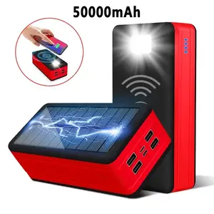 Large capacity solar power bank, outdoor power supply, emergency battery, USB power supply-Solar Charging Treasure 50000mAh Power Bank with LED Lighting Lamp & Four-port Output for Outdoor Camping and Adventure Enthusiasts