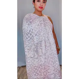 Authentic Hand Lucknowi Chikankari Full Jaal  with Gotta Patti  Georgette Saree Pastel Pink