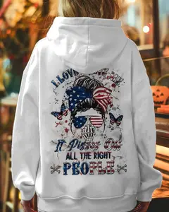 Messy Bun Skull American Pride Hoodie, Tshirt, Sweatshirt, Aesthetic Tatoo Outfits, Streetwear Style, Retro Vintage Y2k Women Graphic Tees
