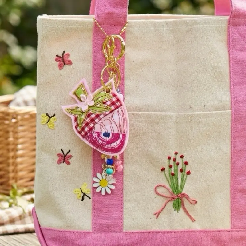 Patchwork strawberry stuffed keychain