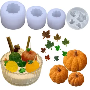 4 Packs Pumpkin Candle Molds with Leaf Mold Set of Large Medium Small 3D Pumpkin Silicone Molds for Candles Wax Soap Epoxy Resin Casting Thanksgiving Halloween DIY Art Gifts Home Decor