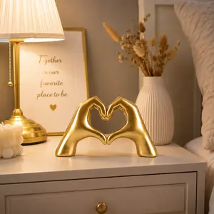 Gold Hand-Shaped Resin Ornament - 1-Count Modern Heart Accent Statue, Home Decor for Living Room, Desktop, Gift for Boyfriend, Decorative Figurine, Interior Decoration Accessory