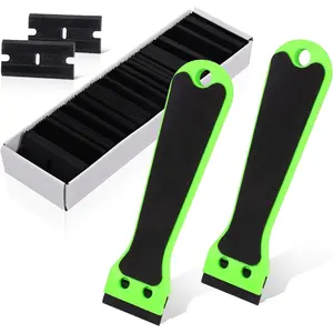 2 count Plastic Razor Scraper 6-inch Long Handle Adhesive Remover Tool with 100 Double-Edge  for Window Tint Vinyl Scraper Decal Sticker Glue Remove (?Neon-Green)