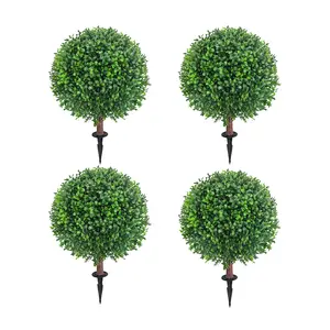 4Pack Artificial Boxwood Topiary Ball Trees, 26'' UV Resistant Fake Evergreen Shrubs Bushes Plants with Ground Spike, Fake Plants for Outdoor Indoor Front Porch Garden