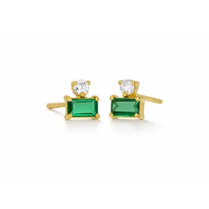 Cleo Baguette Emerald Stud Earrings - Elegant Design with Elegant Finish
