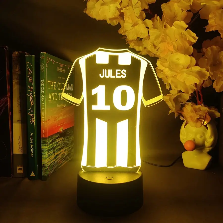 Personalised Custom Engraved Football Jersey 3D LED Lamp - Color Changing Cyan & RGB LEDs, Acrylic Panel, Lamp for Nightstand, Kids Bedroom Decor, Sports Bar Accent, Gift for Son, Father’s Day Xmas