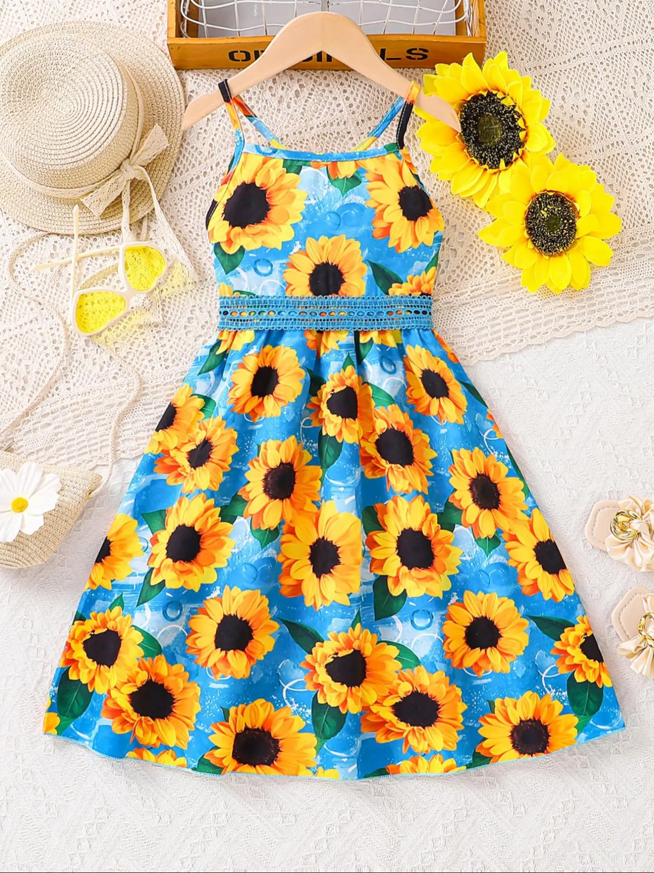 Girl's Ditsy Floral Print Cami Dress, Casual Sleeveless Spaghetti Strap A Line Dress for Summer, Kids Clothes for Daily Wear