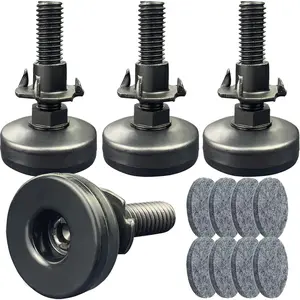3/8" Threaded Leveling Feet Adjustable Table/Furniture Feet Levelers Screw on Heavy Duty Desk/Chair/Cabinet/Dresser/Bench Leg Leveler Screw in with Threaded Inserts(3/8-16,Large Base,Black,4 Pack)