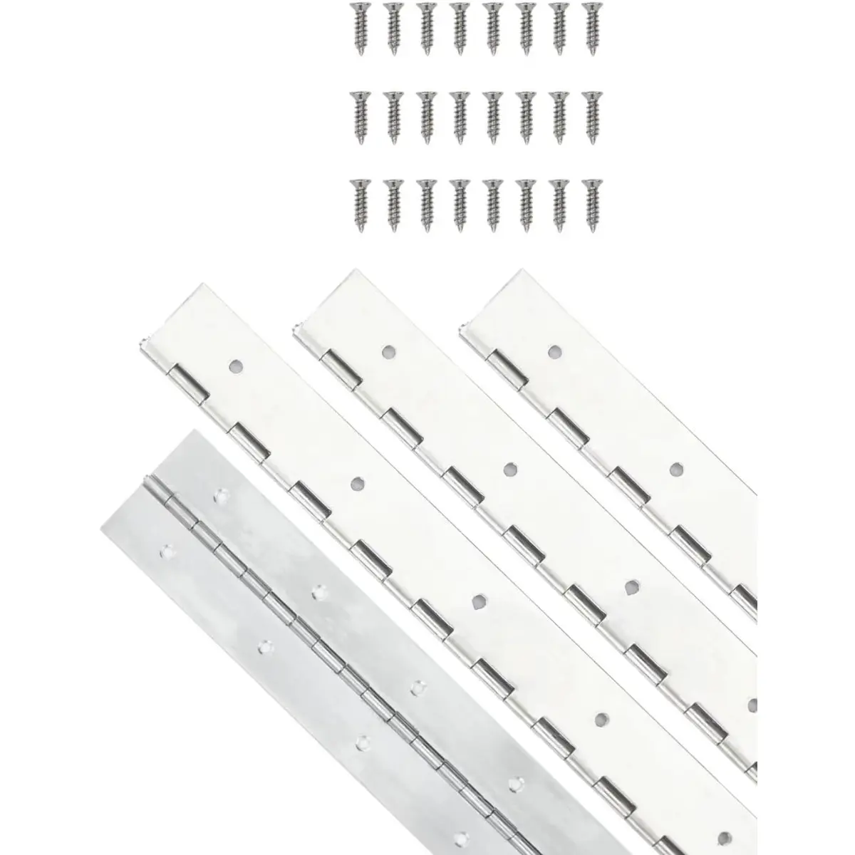 Inch Piano Hinge, Stainless Steel Continuous Piano Hinge, 0.05" Thickness, 1.2" Open Width, for Folding Cabinet Doors, Silvery Stainless Furniture Hinges with 32pcs Screws