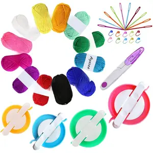 Pompom Maker, 4 Sizes Pom pom Makers for Fluff Ball Weaver  Craft DIY  Knitting Tool Set Decoration+12PS  Yarn+10PS Knitting Stitch Markers+10PS Plastic +1PS (37a)