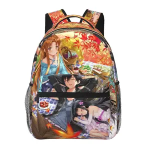 Sword Art Online backpack with large capacity — laptop backpack for daily commuting, business, and hiking; casual cartoon Sword Art Online merchandise travel daypack and school bag for kids, women, men, and gift giving.