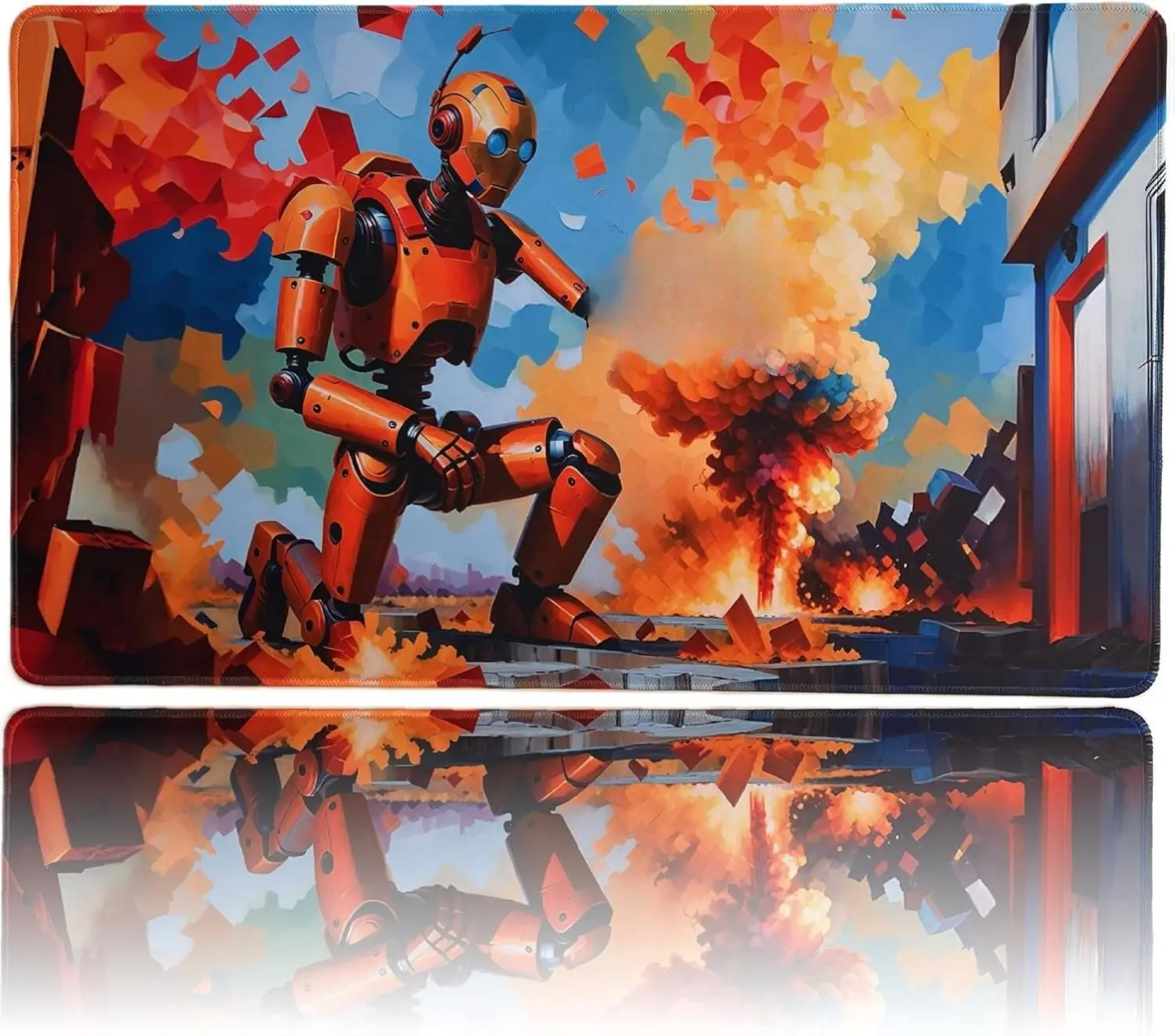 Foxtrot Designs TCG Playmat, 24in x 14in, Premium Stitched Edges, Non-Slip Base for MTG and Other Card Games. TCG Playmat and Mouse Pad (Robot - District 10)