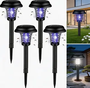 4PACK Solar Mosquito Zapper Light - Outdoor Garden Stake Lamp, UV Insect Killer, Solar-Powered, Dual Mode (Mosquito Control + Pathway Lighting), Weather Resistant, Easy Setup, Round & Square Size Options