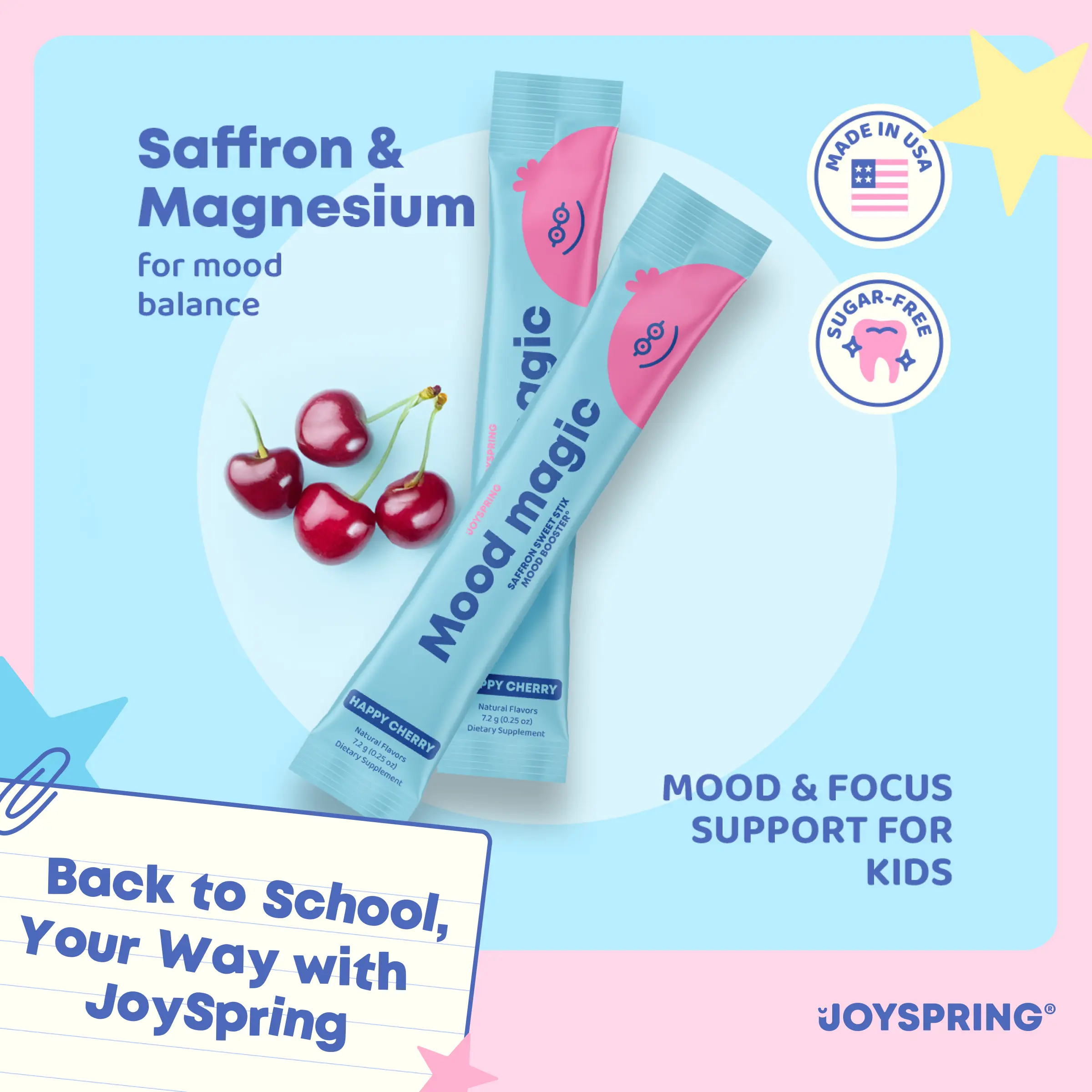 JoySpring Saffron Mood Magic Cherry Pixie Stix – 25 Stick Packs Supplements Designed to Support Calm Balance and Relaxed Focus