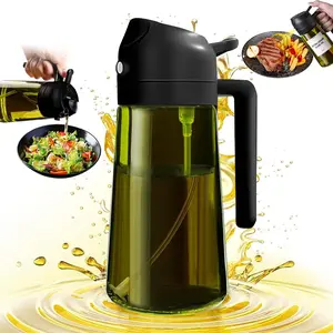 2-in-1 Olive Oil Sprayer and Pourer Bottle for Kitchen - Non-Drip Cooking Oil Dispenser, 0.4 Inch Precision Spout, Healthy Food Spray Mister, Transparent Refillable Container with Ergonomic Handle