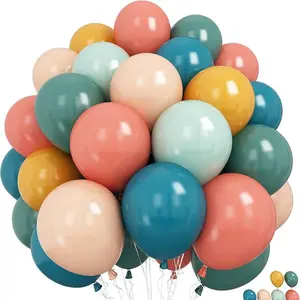 Boho Balloon Garland Kit 60 Pcs - Retro Teal, Blush, Mustard Yellow, Sage Green & Dusty Blue Balloons for Fall Baby Shower, Safari Birthday & Boho Party Decor