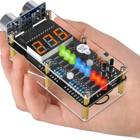 Soldering project kit Ultrasonic Ranging Alarm DIY Kit, HC-SR04 Ultrasonic Distance Measurer Soldering Practice Kit with LED Lights, STEM Soldering Electronic Projects for School Learning circuit board soldering Warning Beep Obstacle Detection