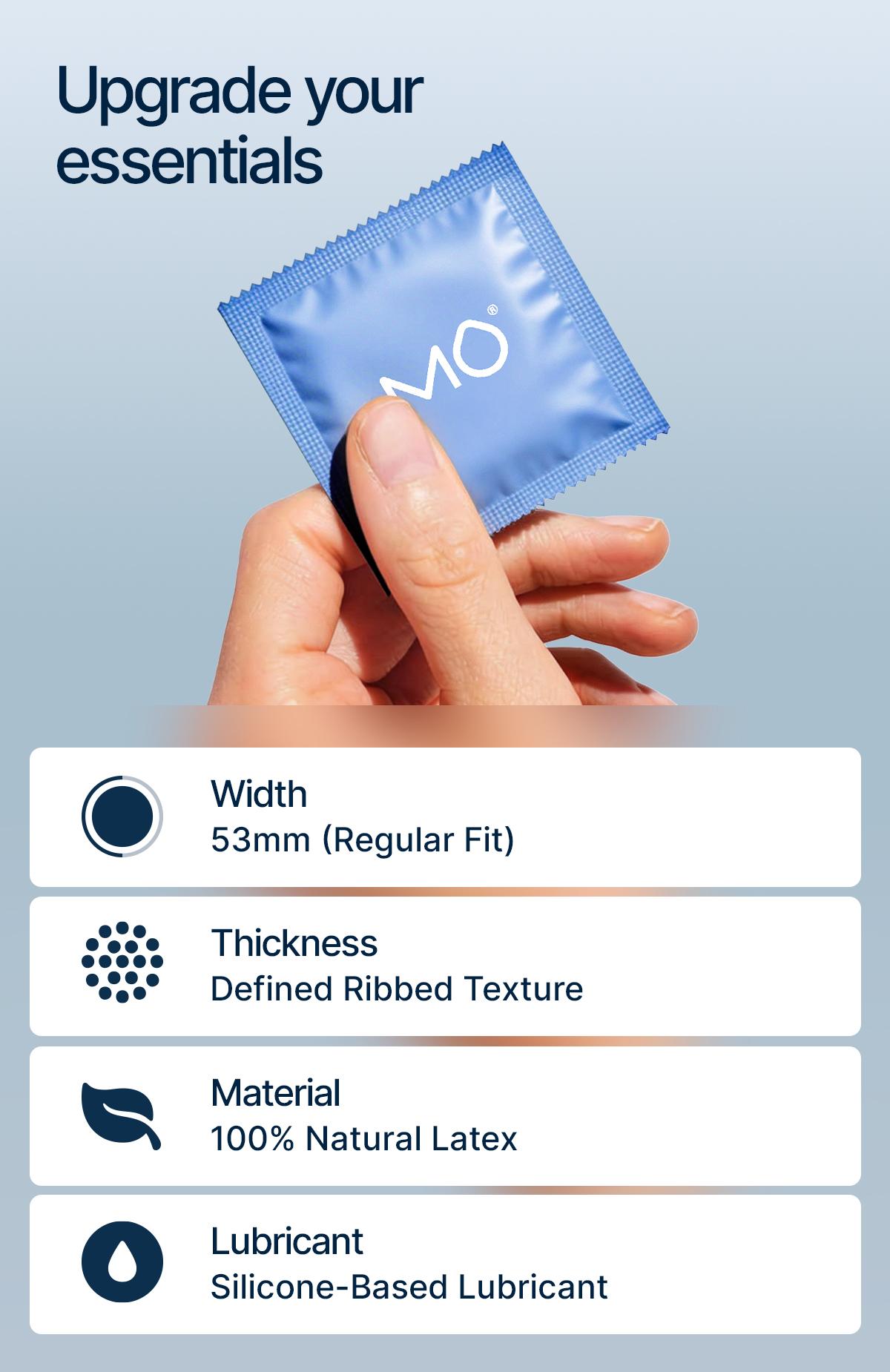 MO Ultra Ribbed Condoms for Her Pleasure, pH-Balanced for Sensitive Skin, 100% Natural Latex, 10 Count