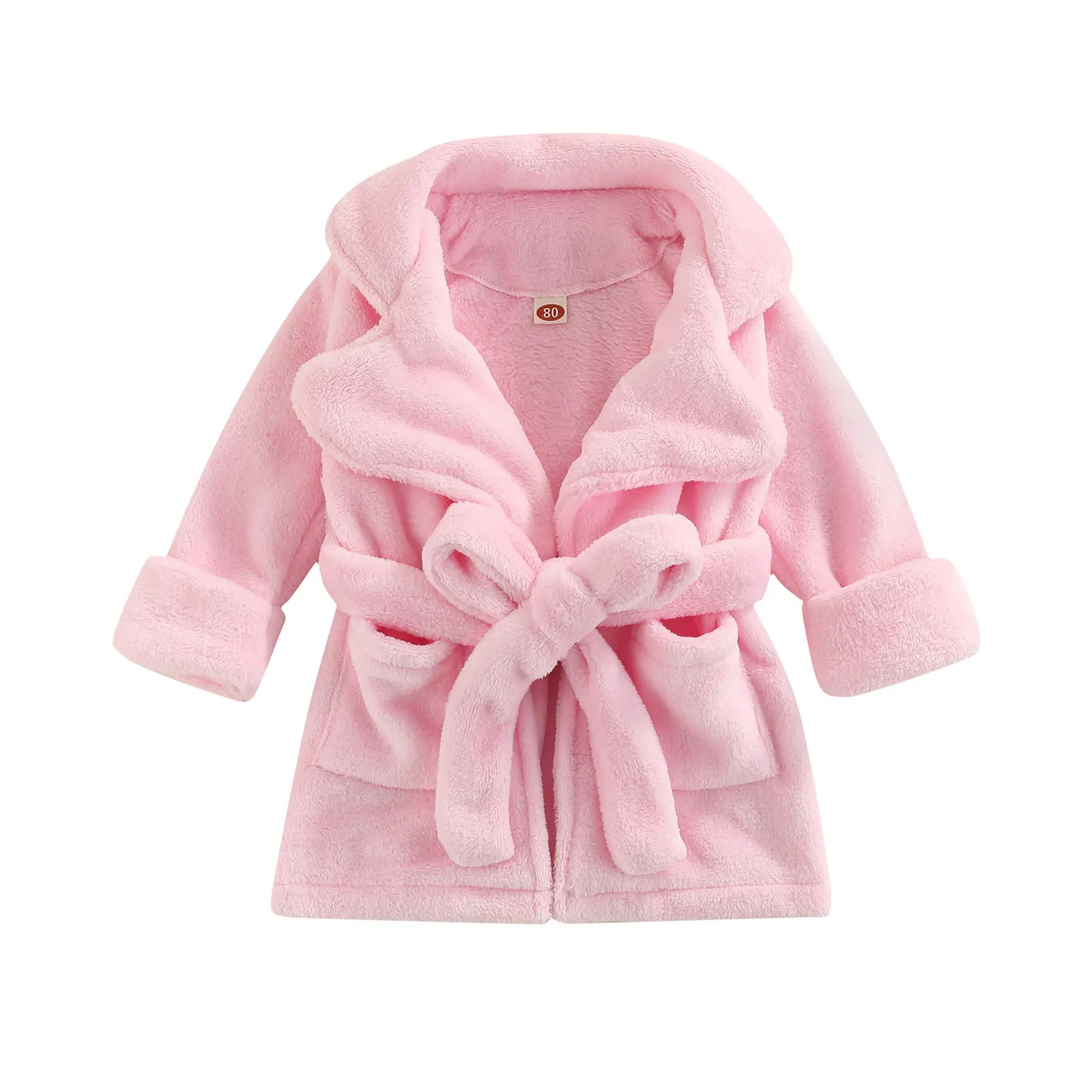 Infant Toddler Baby Girl Boy Flannel Soft Bathrobes Plush Kimono Robe Pjs Sleepwear with Belt