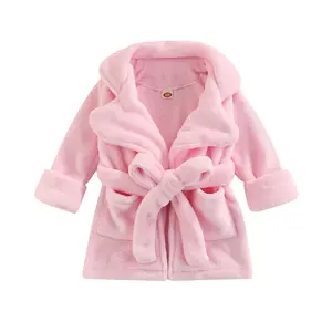Infant Toddler Baby Girl Boy Flannel Soft Bathrobes Plush Kimono Robe Pjs Sleepwear with Belt
