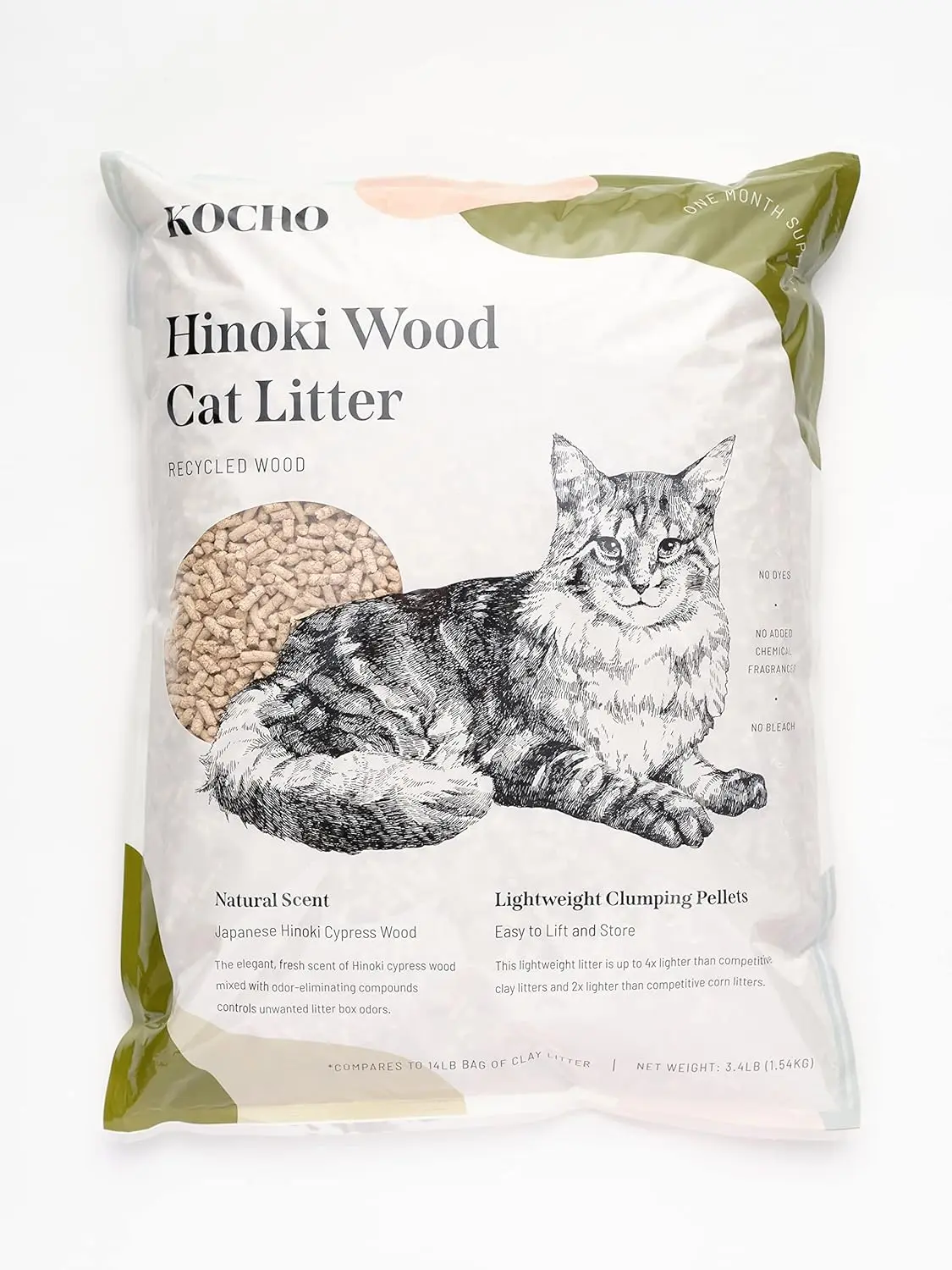 KOCHO Hinoki Wood Cat Litter Upcycled Ultra Lightweight Natural Aroma of Hinoki Japanese Cypress Gentle Clumping Dust-Free Recycled Wood Pellets Eco-Friendly & Odor Control