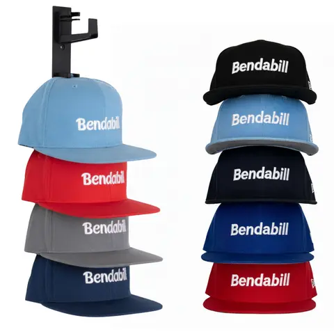 Bendabill Hat Hooks for Wall Hat Display Rack (2 Pack) Organizer for 10 Hats Wall Mounted Hat Storage Solution