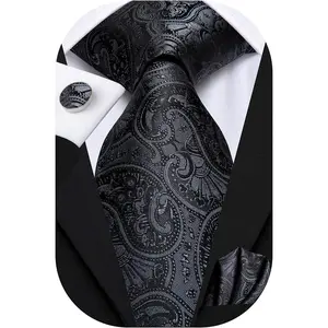 Men 63inches Tie Set Extra Long Necktie Paisley Tie Pocket Suqare Cufflinks Big and Tall Men Tie