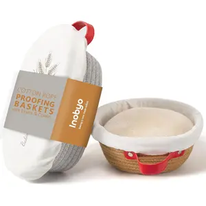 Bread Proofing Basket Set, 10" Oval & 9" Round Cotton Rope Proofing Baskets with Liners & Covers, Sourdough Bread Baking Supplies