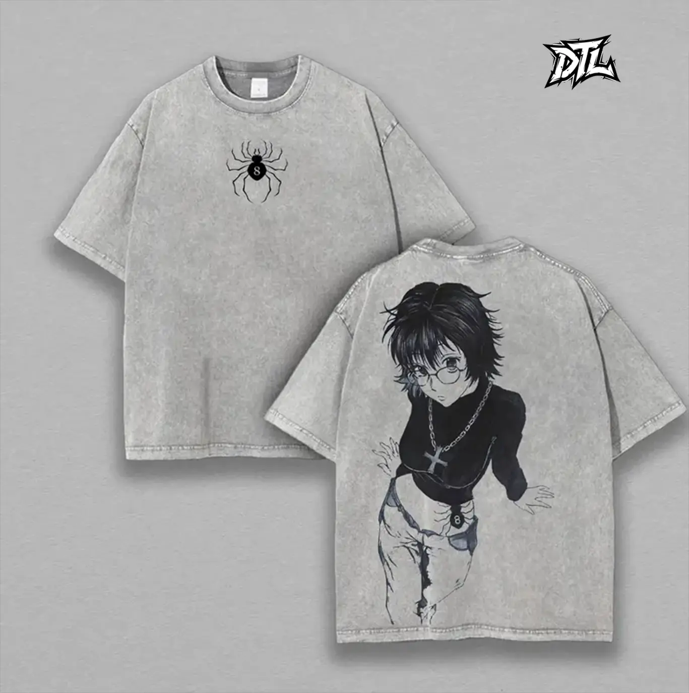 Shizuku Hunter X Hunter, Phantom Troupe Anime Double Printed Vintage Washed Tee Unisex Oversize Heavyweight Cotton T-shirt for Anime Fans and Lovers