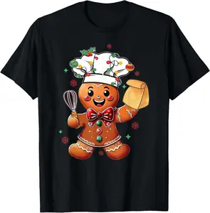100% Cotton Cute Gingerbread Man Baker Funny Christmas Chef Bake Cookies T-Shirt