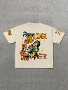 Men's Y2K Graphic Print Fitted Knit T-Shirt, Street Casual Style Round Neck Short Sleeve Tee, Perfect for Daily Wear & Fashion