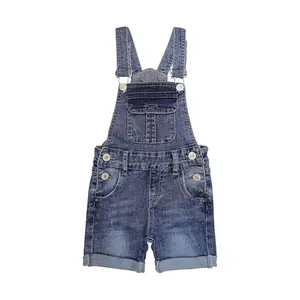 9M-9T Stretchy Denim Shortalls For Girls, Casual Kids Denim Shorts, Summer Wear Floral Print Overalls
