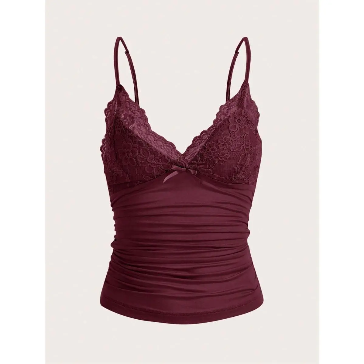 Elegant Solid Contrast Lace Ruched Y2k Cami Top