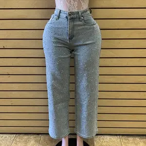 Women's Rhinestone-Adorned Light Blue Denim Jeans, Womenswear Bottom