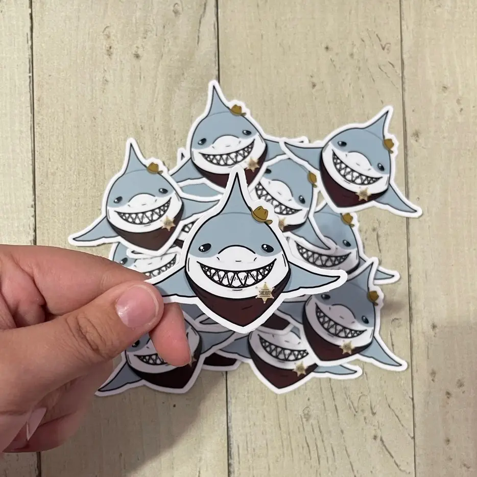 Waterproof Sheriff Shark Vinyl Sticker for water bottles, laptops