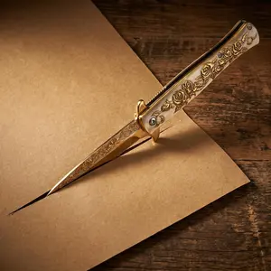 Vintage Rose Relief Golden Folding Pocket Knife - Outdoor Camping Tool for Knife Collection Enthusiasts