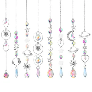 8 Piece Crystal Sun Catcher Set, Window Hanging Rainbow Prism Decor, Crystal Prisms, Home Garden Party Wedding Decoration, Gift for Mother Daughter, Hanging Chain