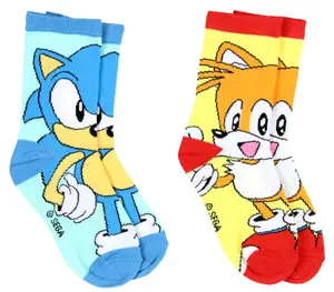 Sega Sonic The Hedgehog Boys' Socks Tails And Sonic Character 2 Pairs Athletic Crew Socks