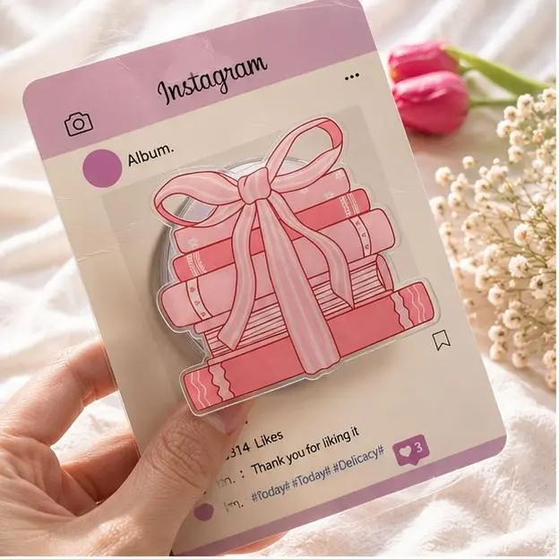Aesthetic Pink Book Stack Phone Grip | Cute Reader Phone Stand | Trendy Booktok Accessory for Smartphones & Tablets Gift for Her