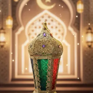 NileRamadan Lantern - Intricate Filigree Design with Colorful Gems for Festive Decor