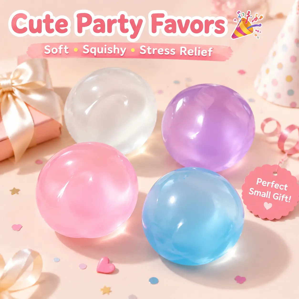 4 Pack Coconut Oil soft Stress Balls, Jelly Squishy Squeeze Toys, Moldable Slow Rebound Fidget Balls, Stress Relief Sensory Toys, Anxiety Relief Squishy, Party Favor Gifts, Goodie Bag Fillers Stress Relief Ball