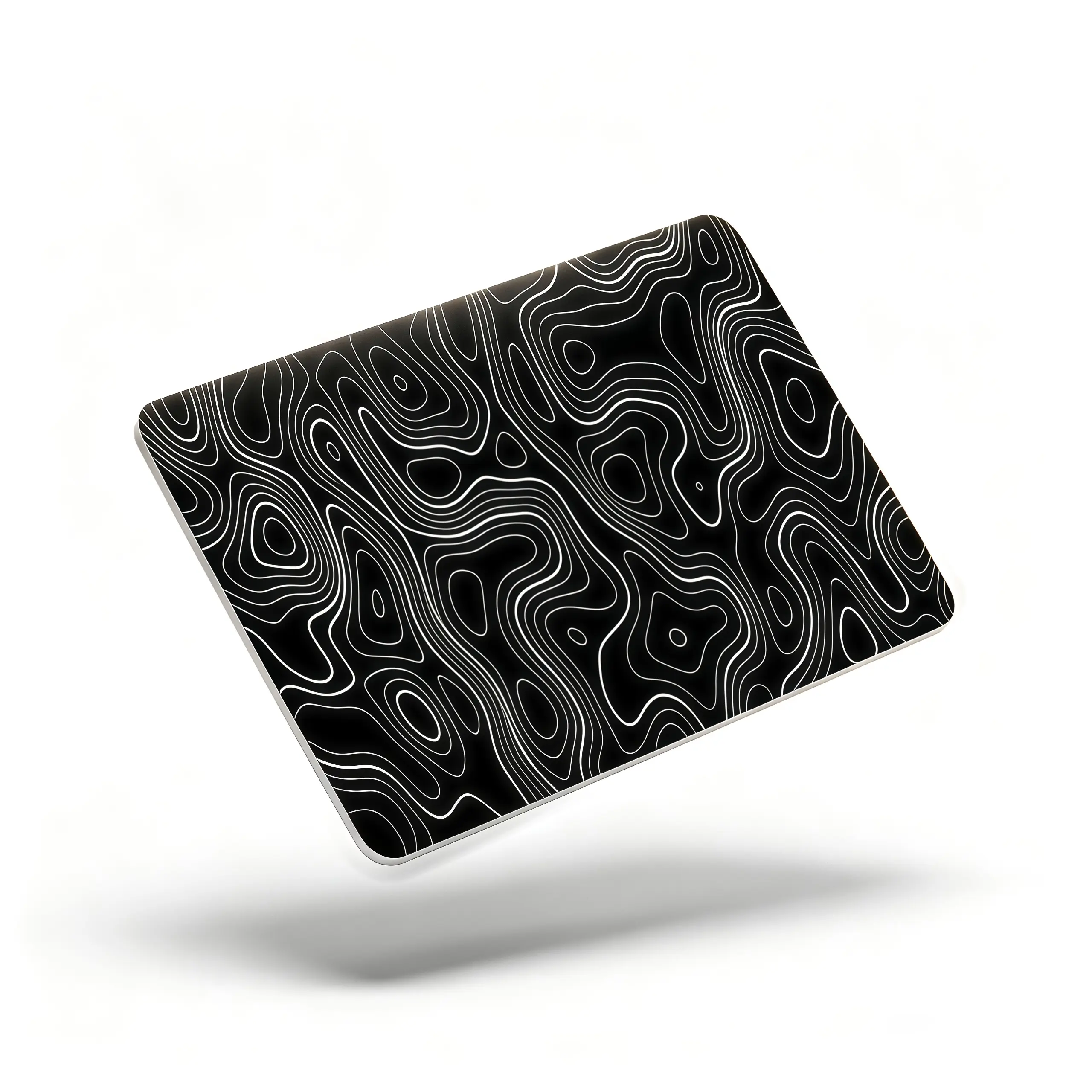 Black topographic contour mouse pad, minimalist abstract wave desktop mat with waterproof and anti-slip rubber base, desk accessory, computer desk accessory, portable mouse pad, Size 20X24cm