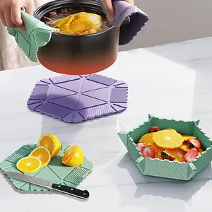 Heat-Resistant Foldable Design Trivet Set Durable High Quality Silicone Mat Multifunctional Collapsible Bowl and Cutting Board Essential for Hot Dishes Pots Bowls and Travel Coasters