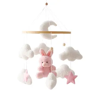 Wooden Mobile Bell Rattle Toy Soft Felt Cartoon Bear Mobile Hanging Music Box Bed Bell Hanging Bracket Toy stuffed animals Sensory Newborn Infant Cute