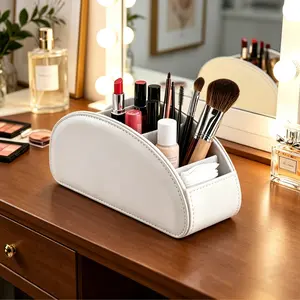 5 Compartment Makeup Organizer, Multifunctional Desktop Storage Box, Space-Saving Vanity Caddy for Cosmetics, Skincare, Stationery, Remotes & Glasses, Ideal for Bedroom Desk Nightstand, Perfect Mother's Day Gift
