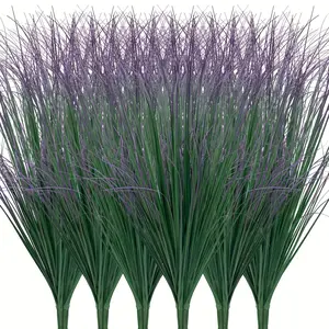 12pcs Artificial Grass Plants, Artificial Shrub Wheatgrass, Artificial Tall Grass Fake Plants for Outdoor Decoration, Artificial Green Stems Weed for Room Indoor Home Decoration, Green Purple Tai, Lifelike Fake Plant